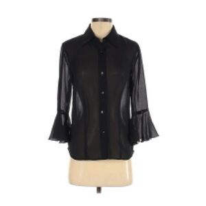 AGB Black Ruffled Notched Collar Blouse